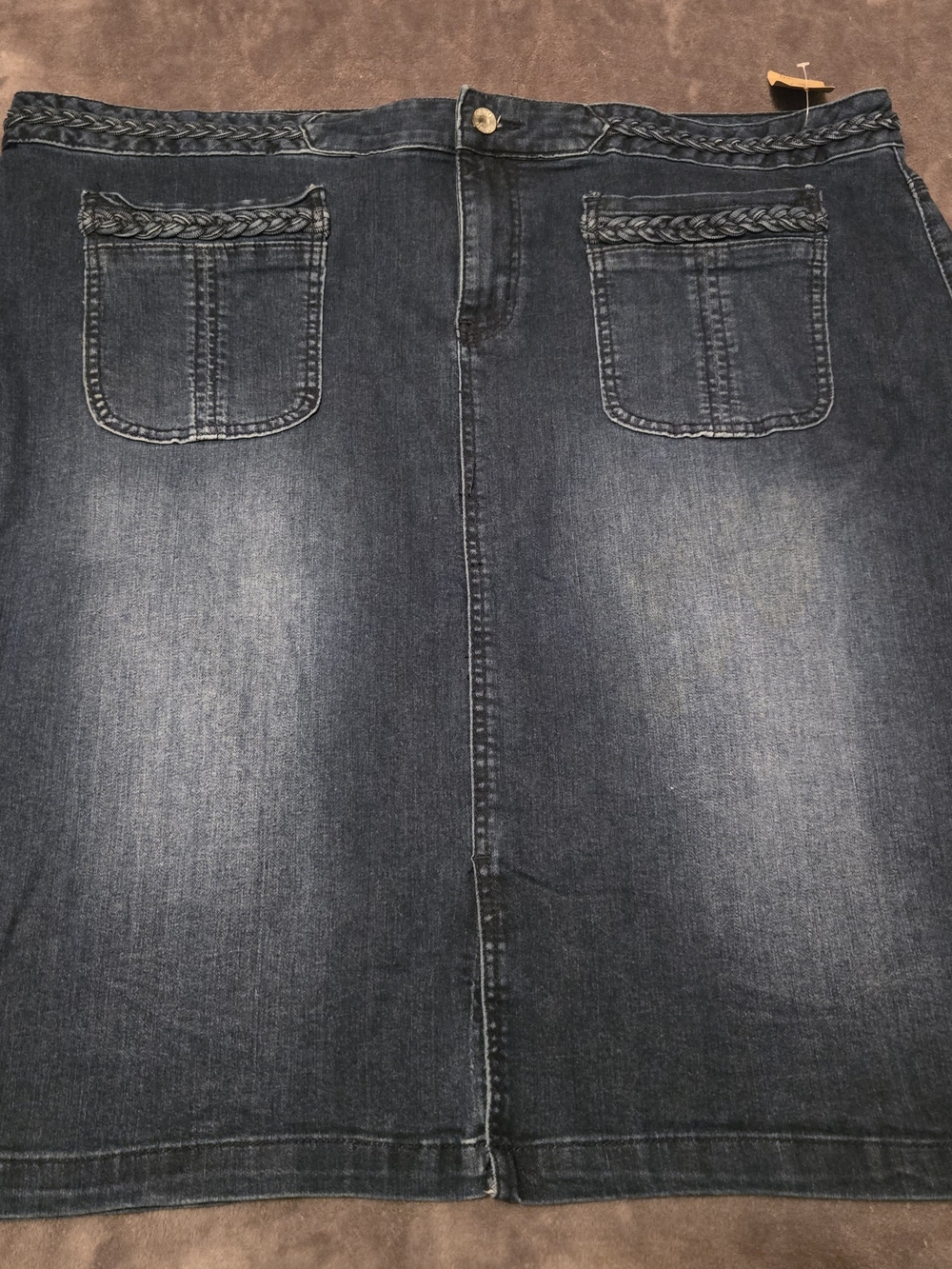 Plis Size Catos Dark Blue Denim Jean Skirt with Braided Trim